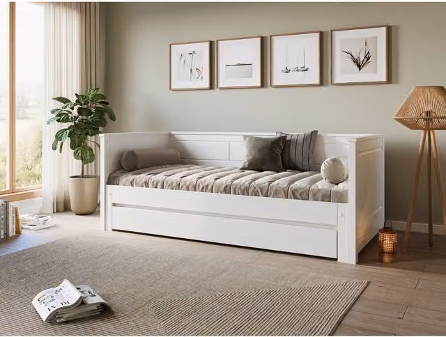 Noomi Classic Lacquered White Pine Solid Wood Bed – 1