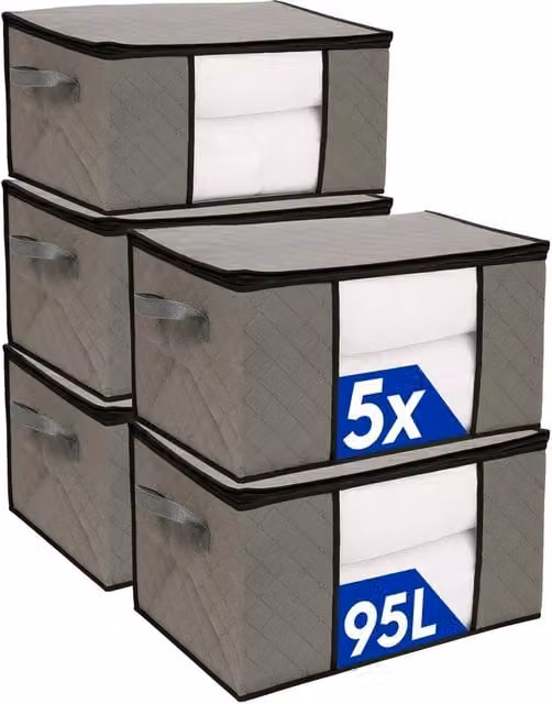VOGREX Clothes Storage Bags with Lid, Grey, 95 Litre, Pack of 5 – 1