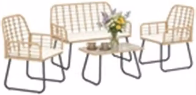 Nordara Beige Rattan Garden Furniture Set with Upholstered Cushions and Powder Coated Steel Frame – 1