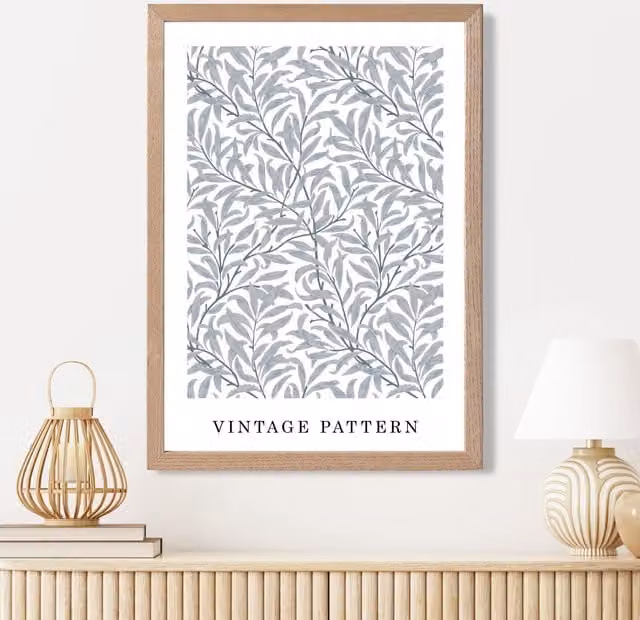ARTZE Vintage William Morris Grey Willow Floral Art Print with Light Grey Oak Frame, A4 – 1