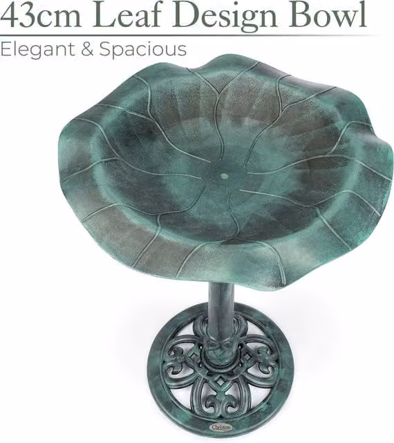 Christow Leaf Shaped Pedestal Bird Bath in Green