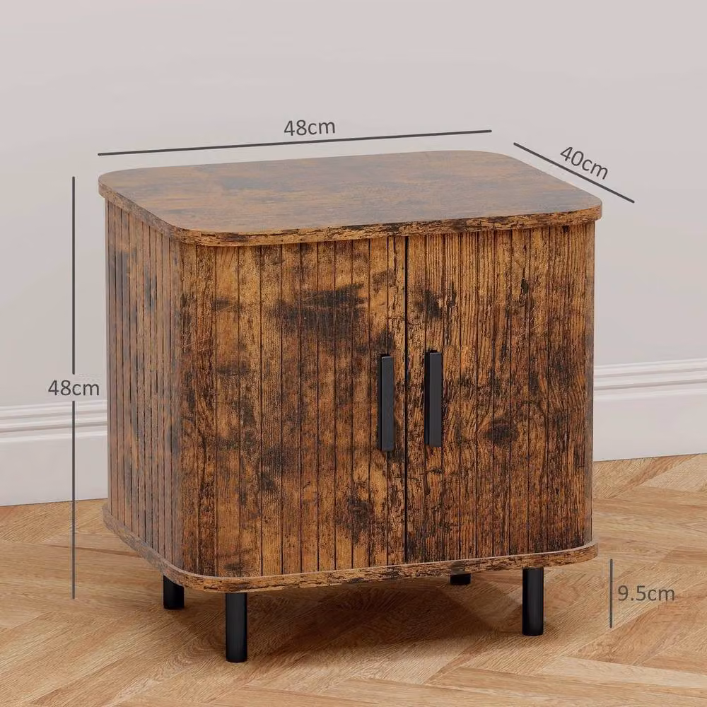 NESTLUNE Brown Scandinavian Nightstand with Sliding Doors and Metal Legs, W: 100 cm, D: 15 cm, H: 15 cm – 2