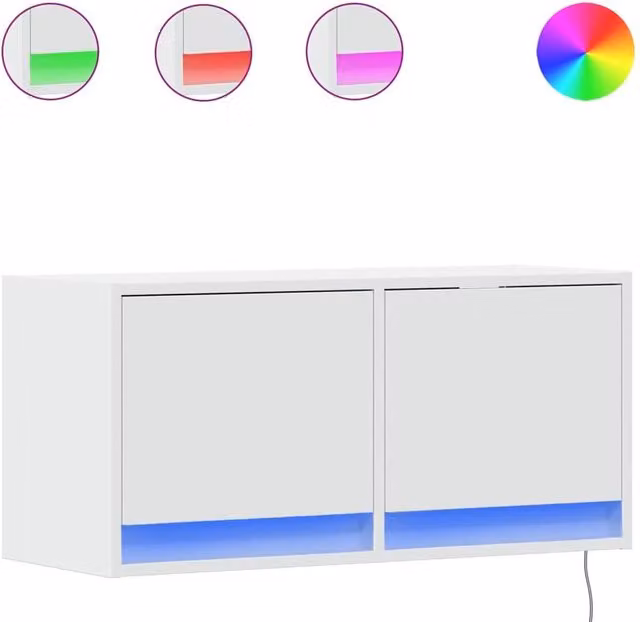 Berkfield Home TV Wall Cabinet with LED Lights, White, W/D/H: 80 x 31 x 35 cm