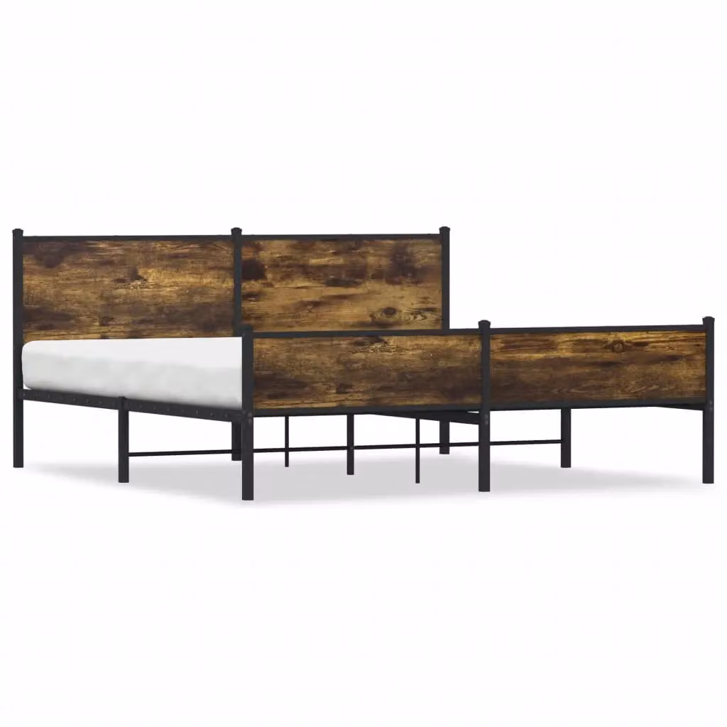 Berkfield Home Metal Bed Frame in Smoked Oak Brown, W: 160 cm, L: 200 cm – 2