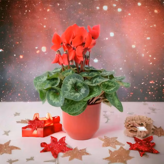 Plants By Post Red Flowering Cyclamen in a Round Ceramic Pot