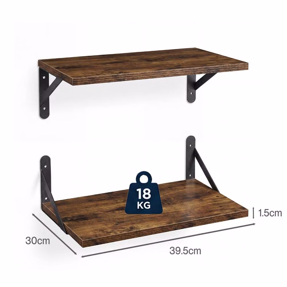Levede Set of 2 Rustic Brown Wall Mounted Floating Shelves – 4