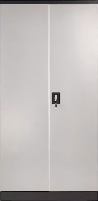 MMT Furniture Designs FC-A18 Modern Metal Cabinet with Hinged Doors and Internal Shelves in Matt Black and Grey