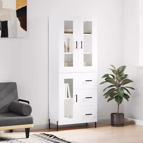 vidaXL Modern White Highboard in Engineered Wood, W/D/H: 69.5 x 34 x 180 cm – 2