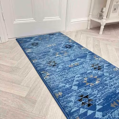 runrug Andes Blue Ethnic Hallway Runner Rug, W/D/H: 60 x 360 x 0.9 cm – 1