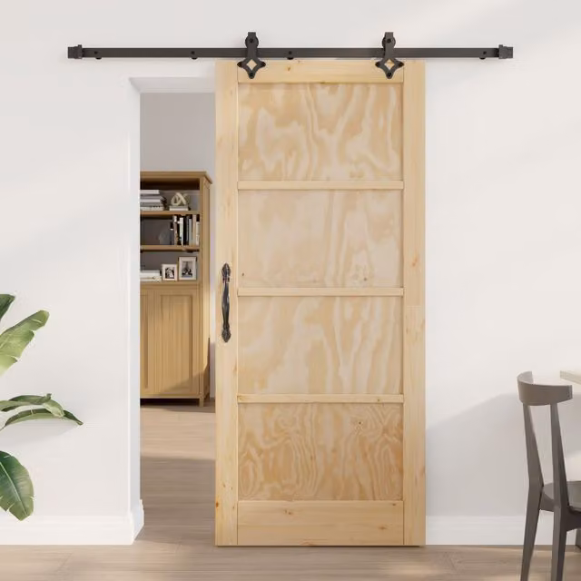 Berkfield Home Rustic Solid Wood Pine Sliding Door with Hardware Set, Beige, W: 86 cm, H: 198.5 cm – 1