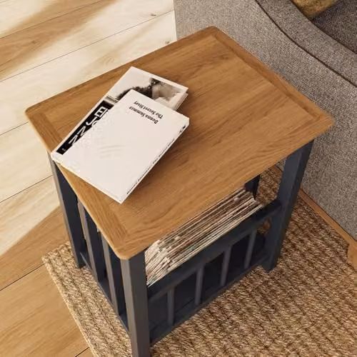 FWStyle Oak Magazine Rack Table in Graphite Blue, H55 x W45 x D35 cm – 4
