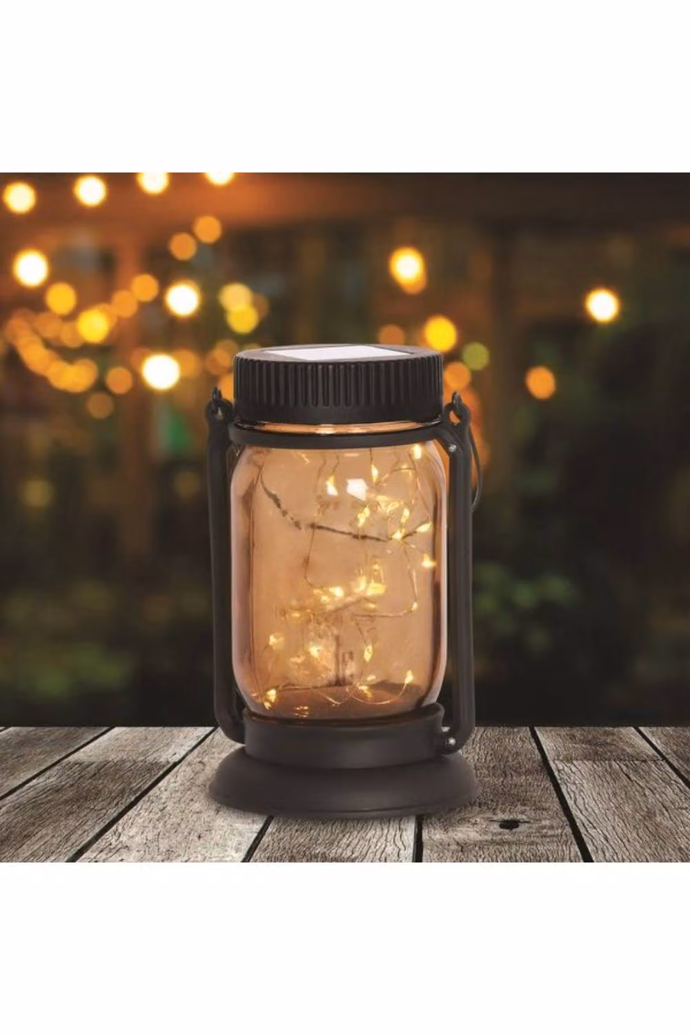 KDMD 2 Solar Glass Jars with Warm White Copper Wire LED in Black, H 16 cm x W 10 cm – 2