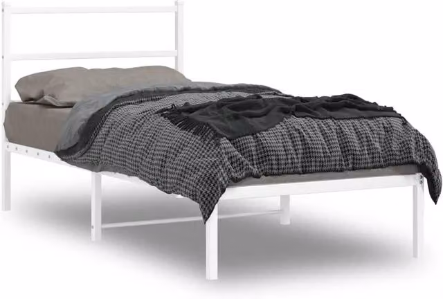 Berkfield Home Metal Bed Frame with Headboard, White, W/D/H: 90 x 200 cm