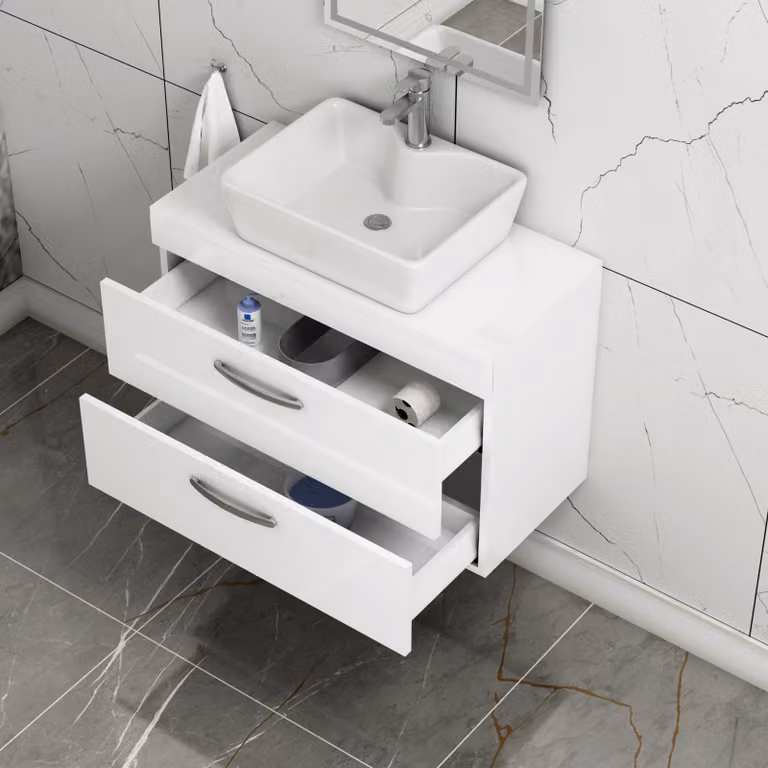Royal Bathrooms Turin 800mm Wall Hung Vanity Unit with 2 Drawers in Gloss White
