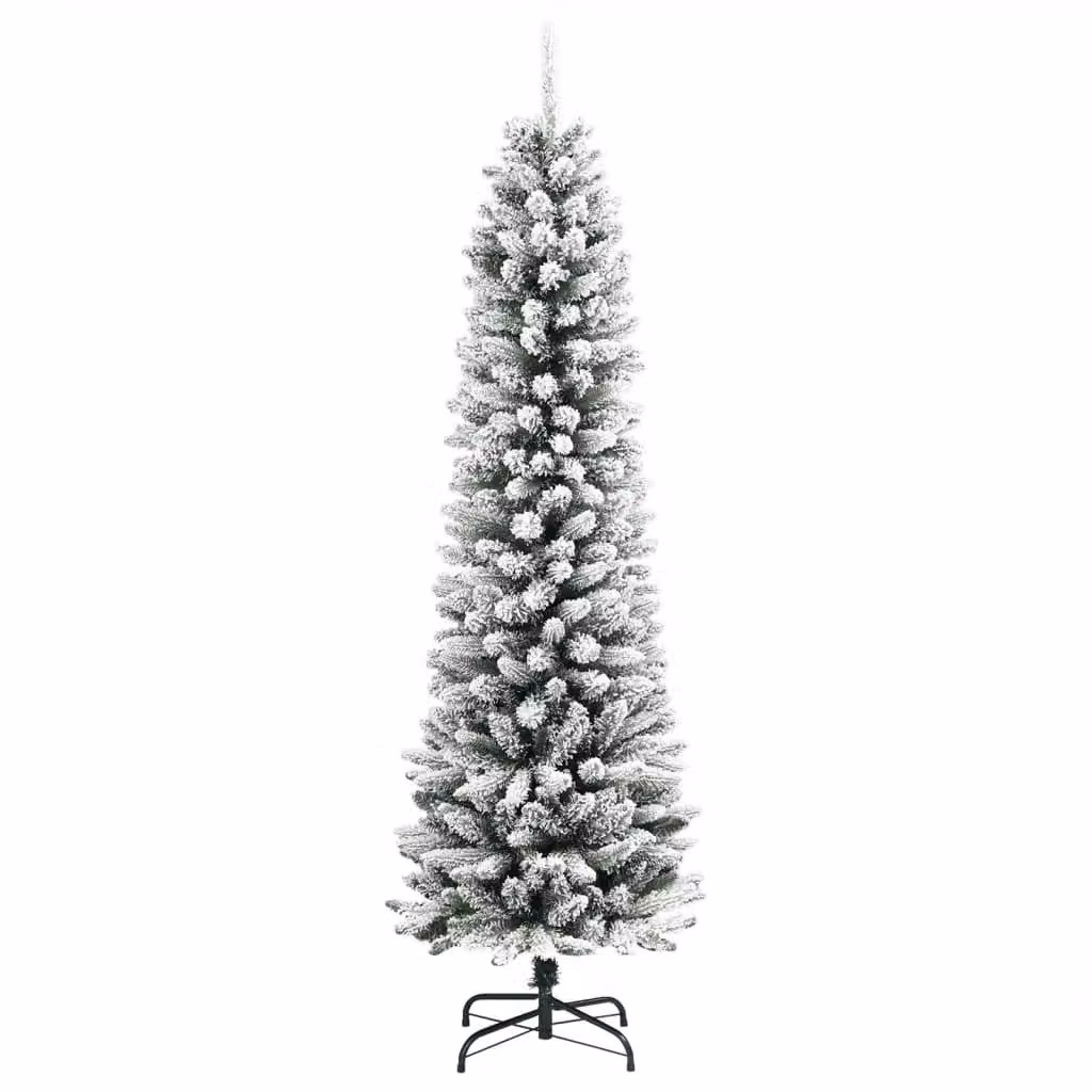Berkfield Home Artificial Slim Flocked Snow Christmas Tree in White, Height: 180 cm – 2
