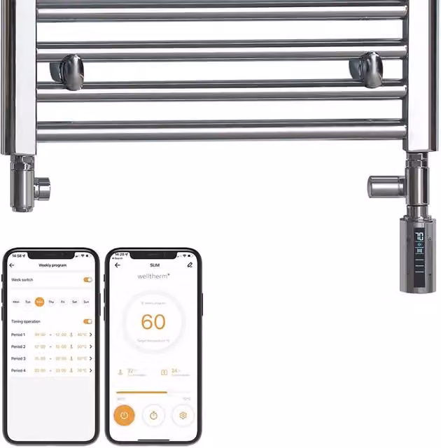 Sola Solaire Wifi Dual Fuel Heated Towel Rail in Black, 80cm