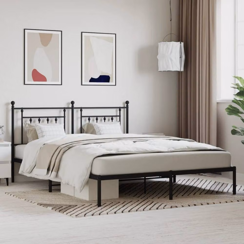 Berkfield Home Metal Bed Frame with Headboard, Black, W/D/H: 180 x 200 cm – 2