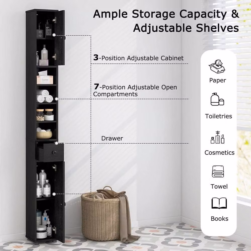 Kelvenix Slim Freestanding Tall Bathroom Cabinet in Matt Black – 4