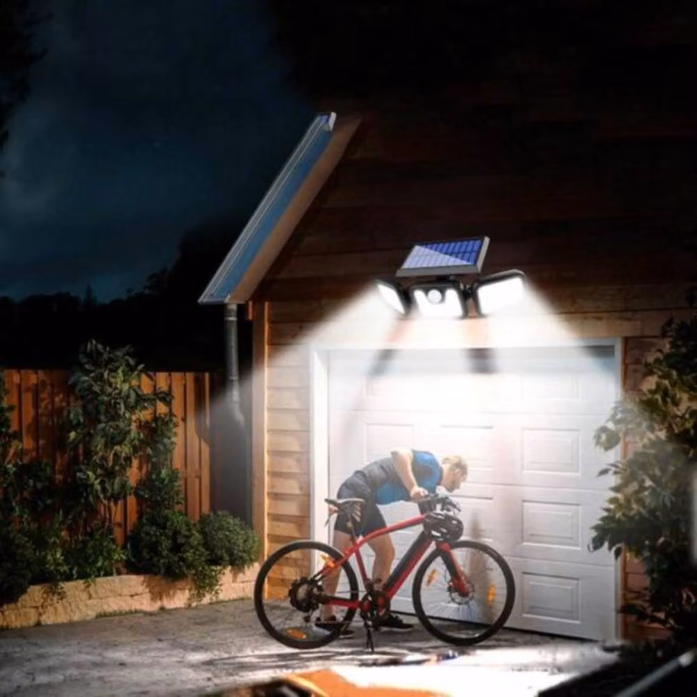Lishetimig 74 LED Solar Powered Black Floodlight with Motion and Dusk Sensors – 8