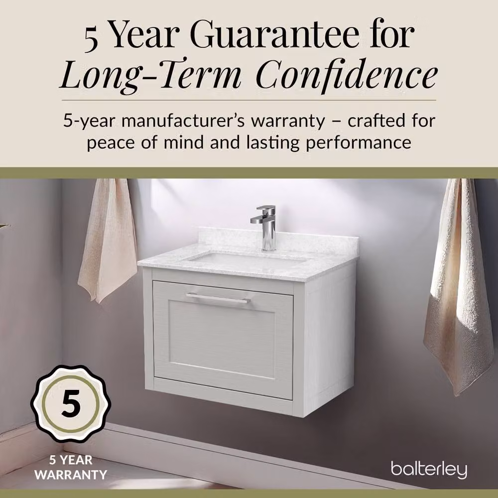Balterley Blithbury Wall Hung 1 Drawer Vanity Basin Unit in Grey Woodgrain, Width: 60 cm – 2