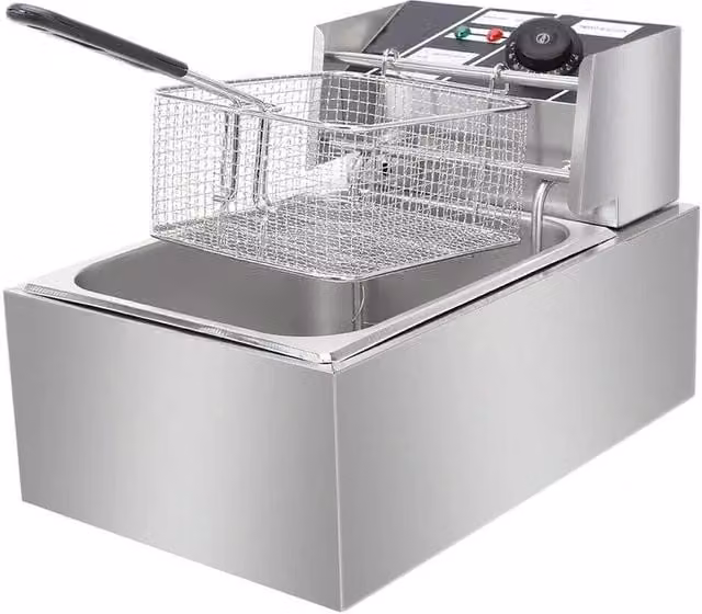 NESTLUNE Commercial 10L Fast Electric Deep Fryer in Silver, W/D/H: 100 x 15 x 15 cm