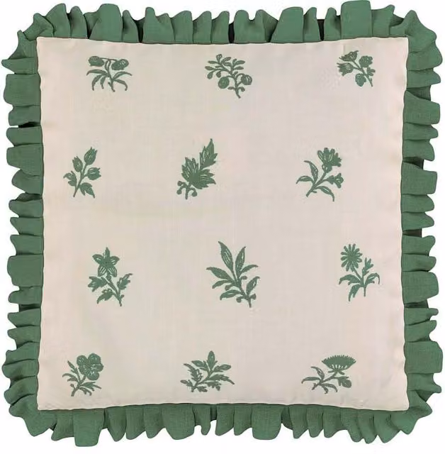 V&A Verdant Bouquet Floral Frill Square Cotton Cushion in Green Mix