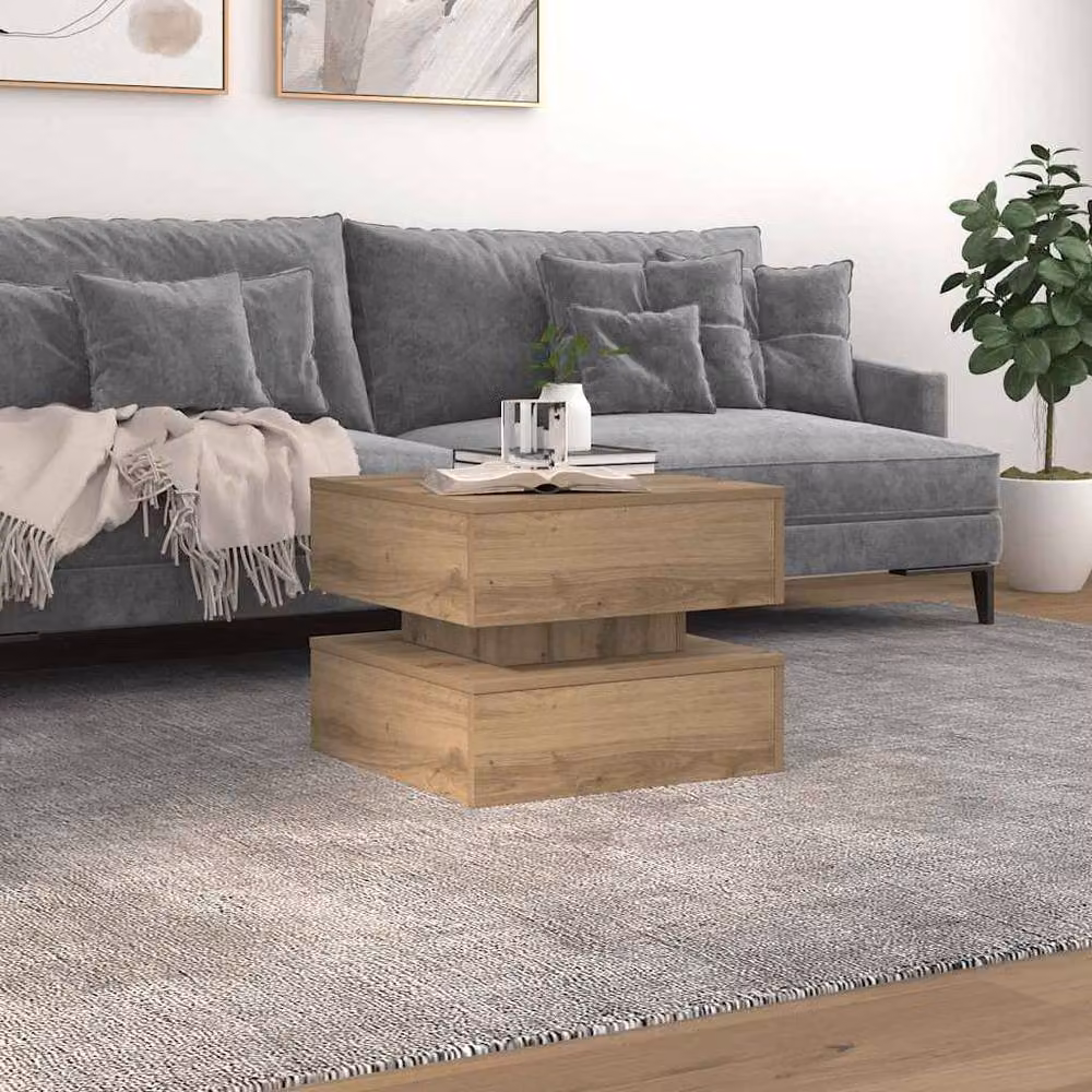 Berkfield Home Modern Artisan Oak Coffee Table with LED Lights, Brown, W/D/H: 50 x 50 x 40 cm – 2