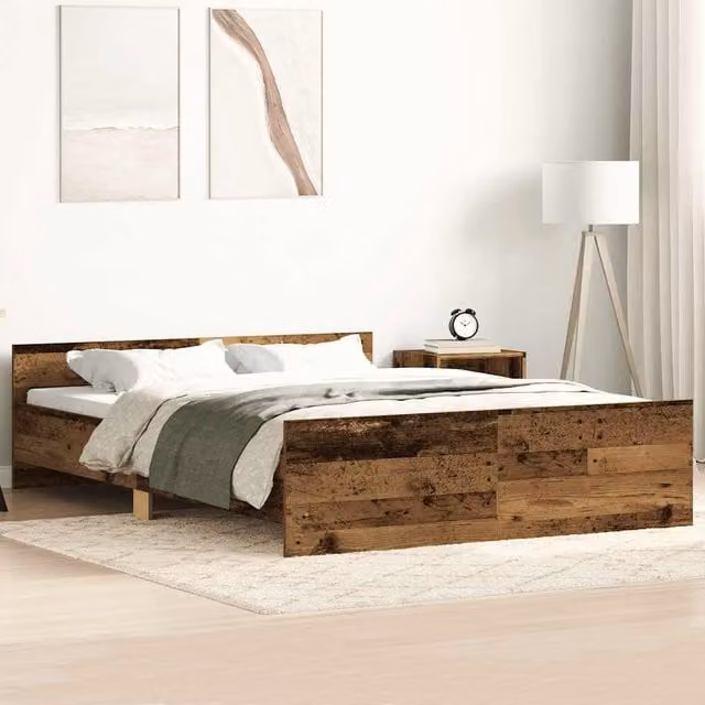 Berkfield Home Old Wood Bed Frame in Brown, Engineered Wood, W/D/H: 135 x 190 cm