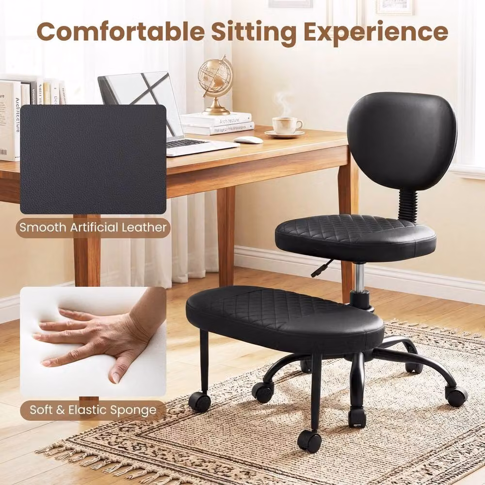Havendro Black Synthetic Leather Office Task Chair with Footrest and Headrest – 4
