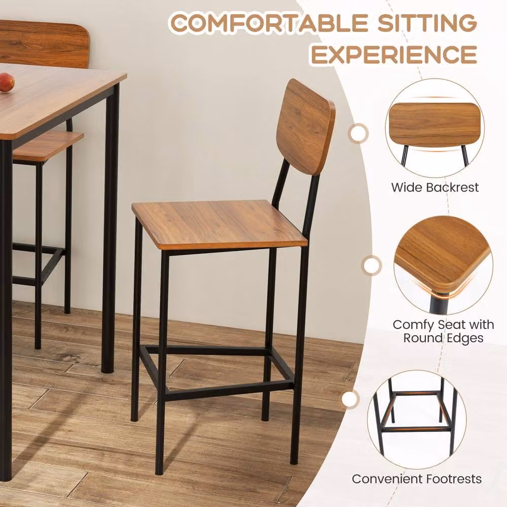 Gymax Industrial Dining Table Set with 4 Bar Stools in Brown – 5