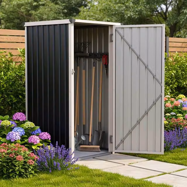 Living and Home Metal Pent Roof Garden Tool Storage Shed in Grey, W/D: 91.44 x 91.44 cm