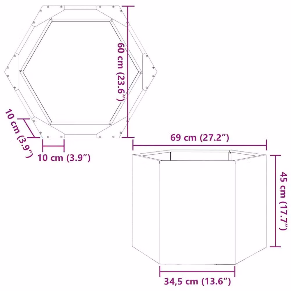 Berkfield Home Durable Hexagon Garden Planter Tub in Silver Stainless Steel, W: 69 cm, D: 60 cm, H: 45 cm – 4