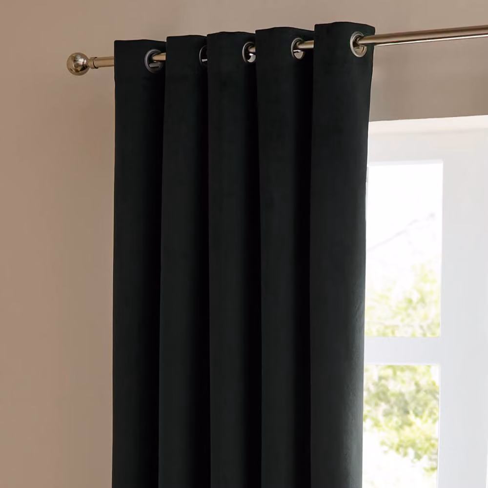 Furn Ultimate Velvet 100% Blackout Eyelet Curtain Pair in Black, Width: 168 cm, Drop: 229 cm – 4