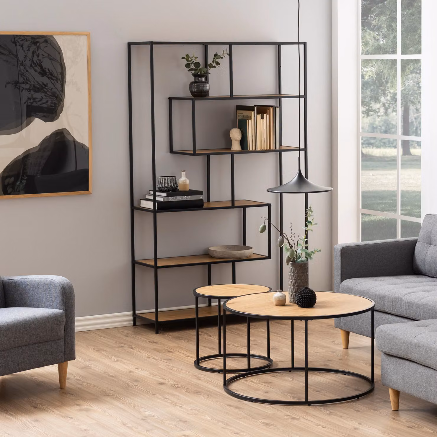 Furniture To Go Seaford Modern Black Metal Bookcase with 4 Black Oak Shelves – 2