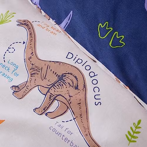 Catherine Lansfield Prehistoric Dinosaurs Reversible Double Duvet Cover and Pillowcase Set in Natural/Multicolour, W/D/H: 200 x 200 cm – 2