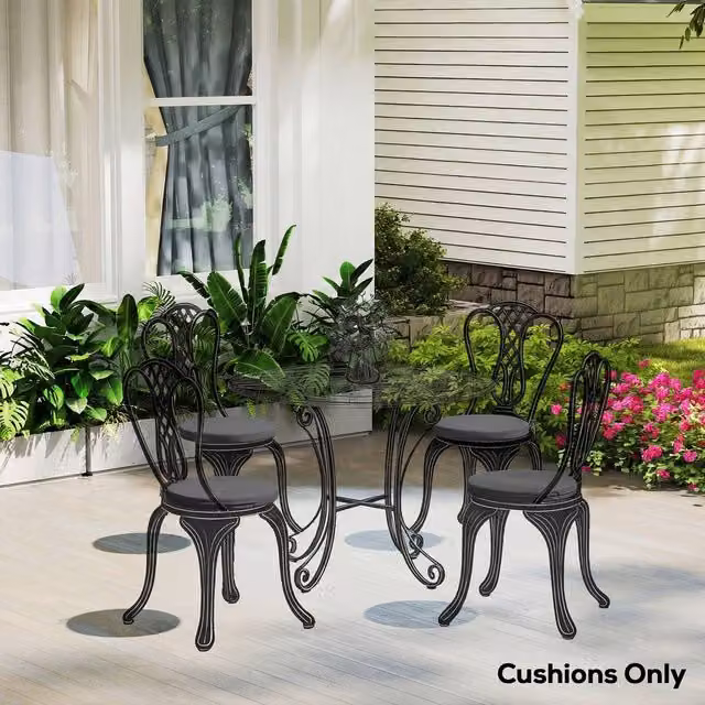OUTSUNNY Set of 4 Round Bistro Chair Cushions in Grey with Foam Padding