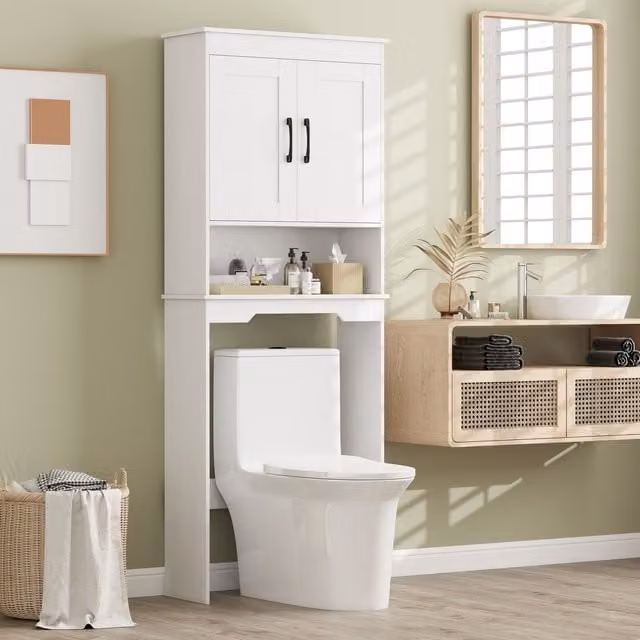 COSTWAY White Freestanding Over Toilet Storage Organizer Rack with Adjustable Shelves and Back Panel