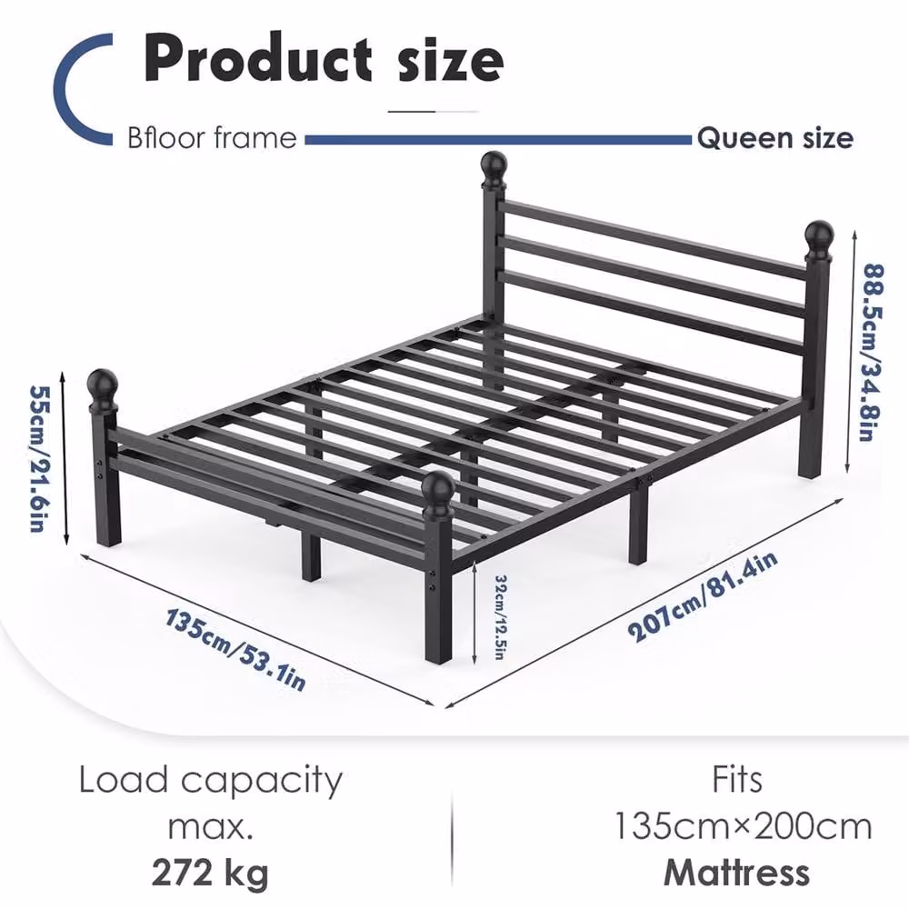 EONLION Metal Double Bed Frame with Headboard and Footboard in Black, W/D/H: 140 x 200 cm – 2