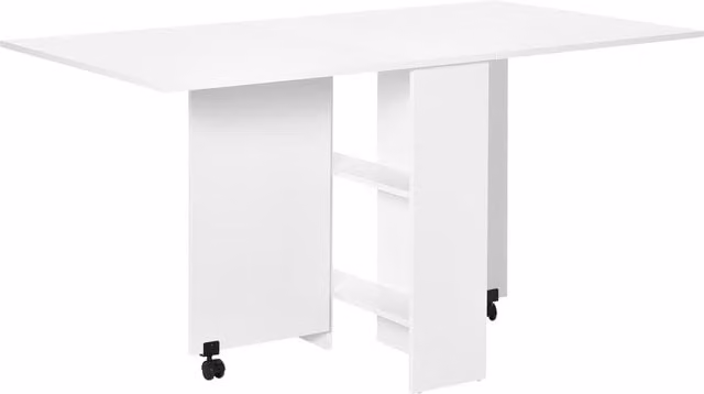 HOMCOM Mobile Drop Leaf Dining Table with Castors and Storage Shelves, White, W/D/H: 140 x 74 x 25.5 cm