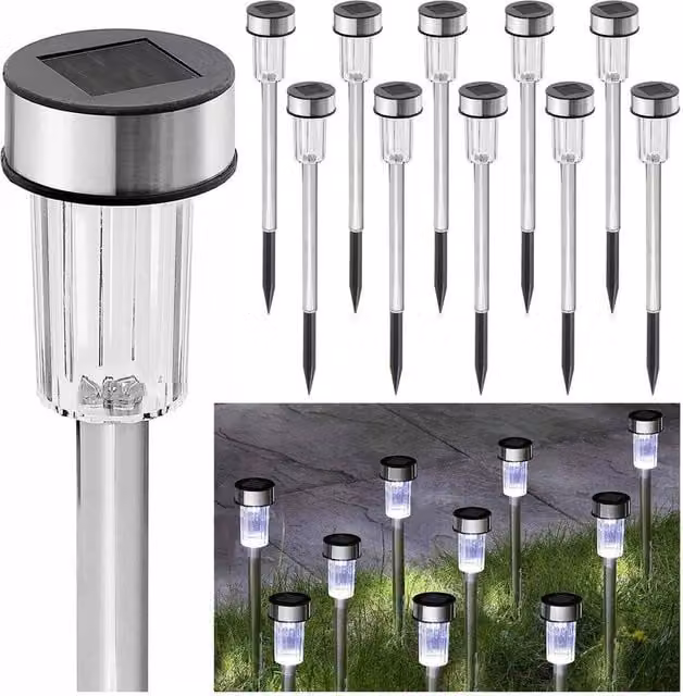 VOGREX 10 Piece Set of Silver Solar Garden Stake Lights with Dusk Sensor – 1