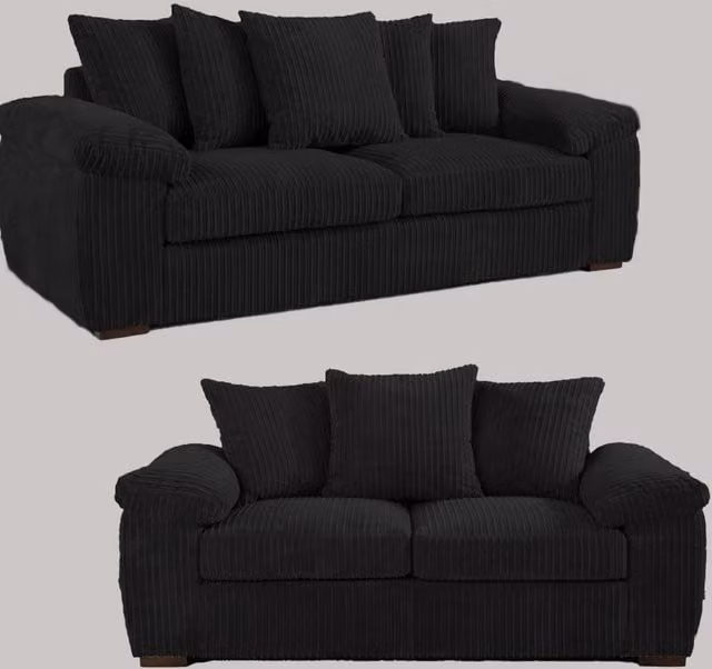 Furniture786Ltd Amalfi Jumbo Cord Scatter Back 3 and 2 Seater Sofa Set in Black