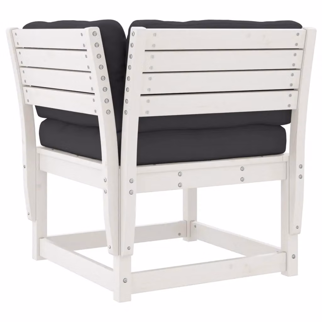 Berkfield Home White Solid Pine Garden Corner Sofa with Cushions W/D/H: 73 x 73 x 78 cm – 3