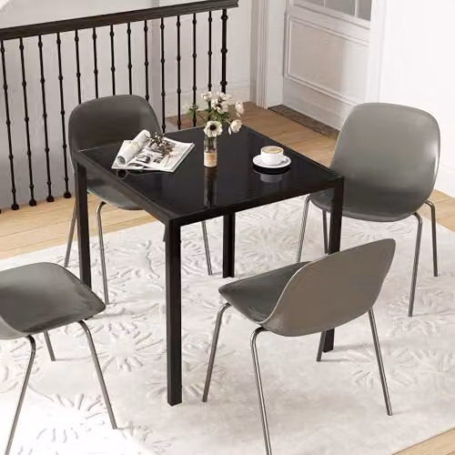 HOMCOM Modern Square Dining Table with Black Tempered Glass Top and Metal Legs, W/D/H: 75 x 75 x 80 cm – 7