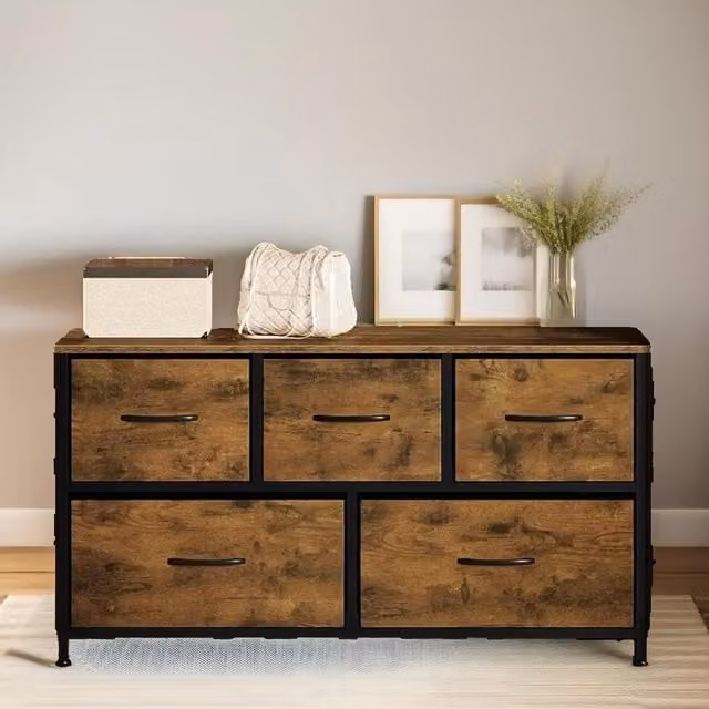 Pirlo Plush Bedroom Dresser with 5 Fabric Storage Drawers in Rustic Brown – 1