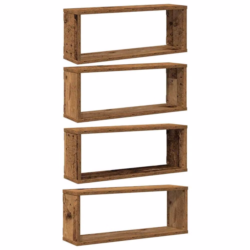 Berkfield Home Set of 4 Wall Mounted Cube Shelves in Old Wood Brown, W: 60 cm, D: 15 cm, H: 23 cm – 2