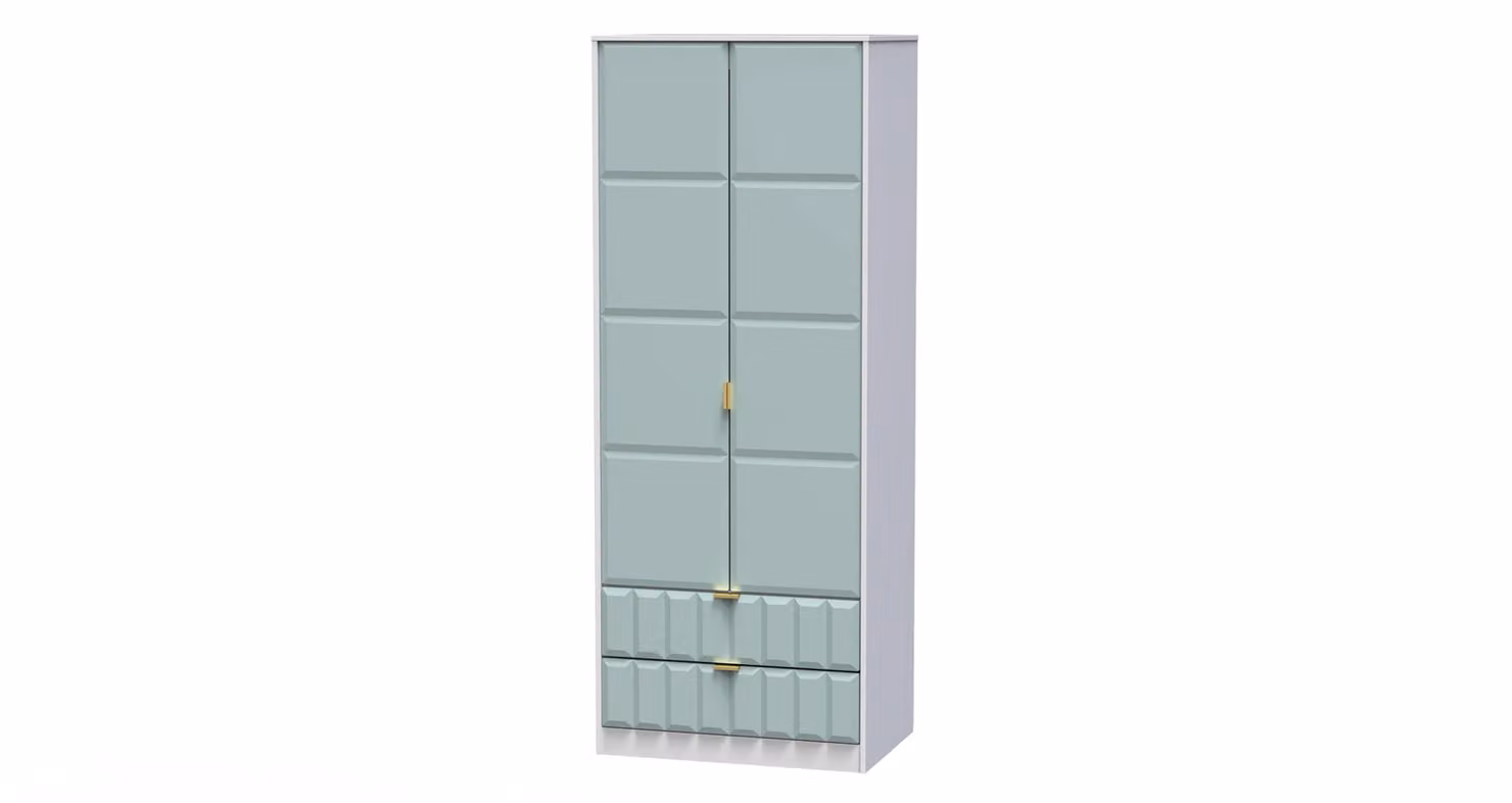 2 U Metro Ready Assembled 2 Door 2 Drawer Wardrobe in Duck Egg Blue with Gold Details – 2
