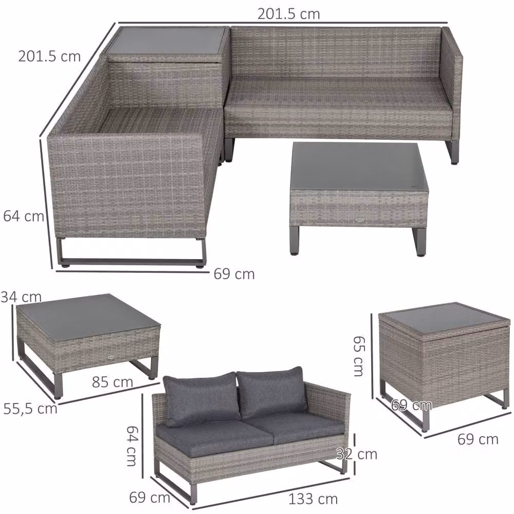 Wyld Haus Samilo 4 Seater Grey Rattan Garden Sofa Set with Glass Coffee Table and Storage – 3