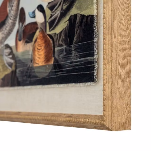 KDMK Flora Fauna Ducks on Linen Wall Art with Beaded Frame in Brown and Multicolour