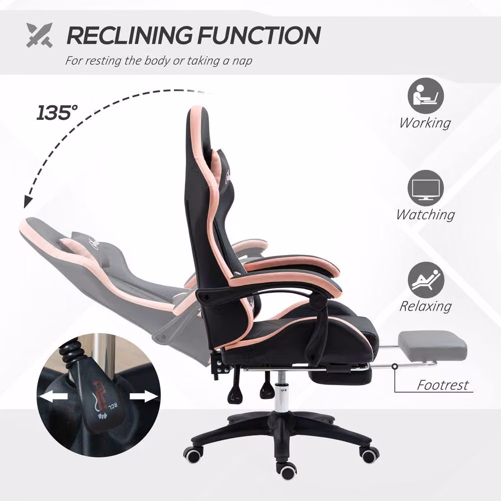 ERGOVEXA Black Synthetic Leather Computer Gaming Chair with Headrest and Armrests – 6