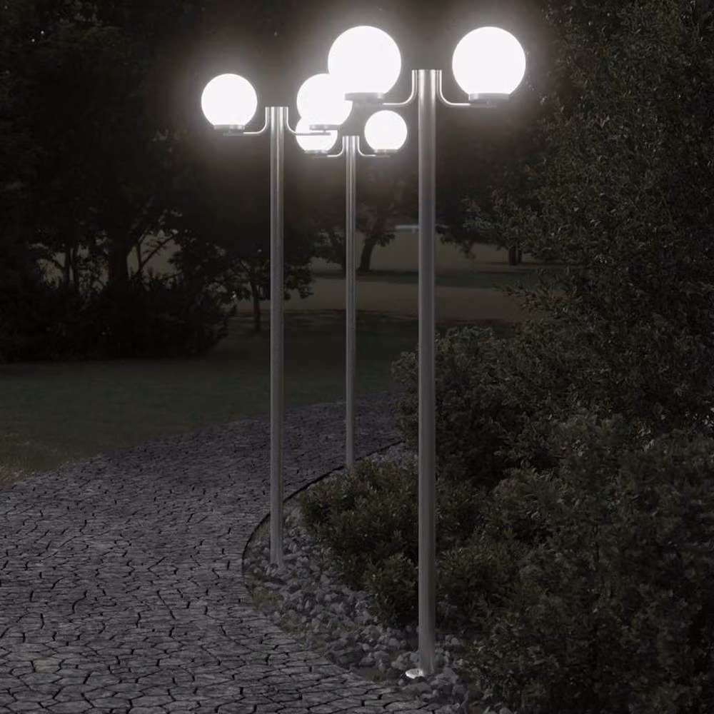 Berkfield Home Set of 3 Silver Stainless Steel Outdoor Floor Lamps, Height: 215 cm – 1